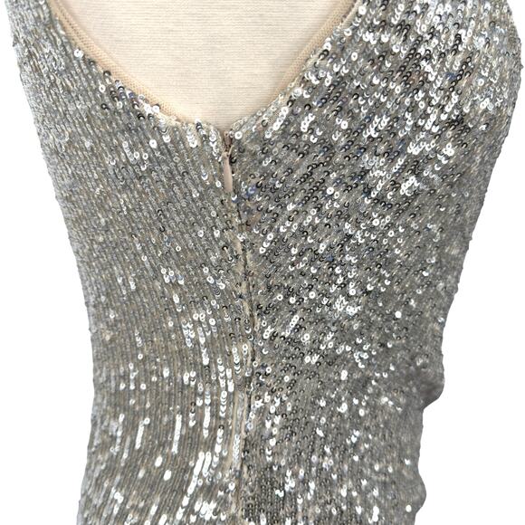 Aidan Mattox Faux Wrap Silver Sequin Ruched Cocktail Dress 12 Holiday Party NYE - Picture 7 of 12